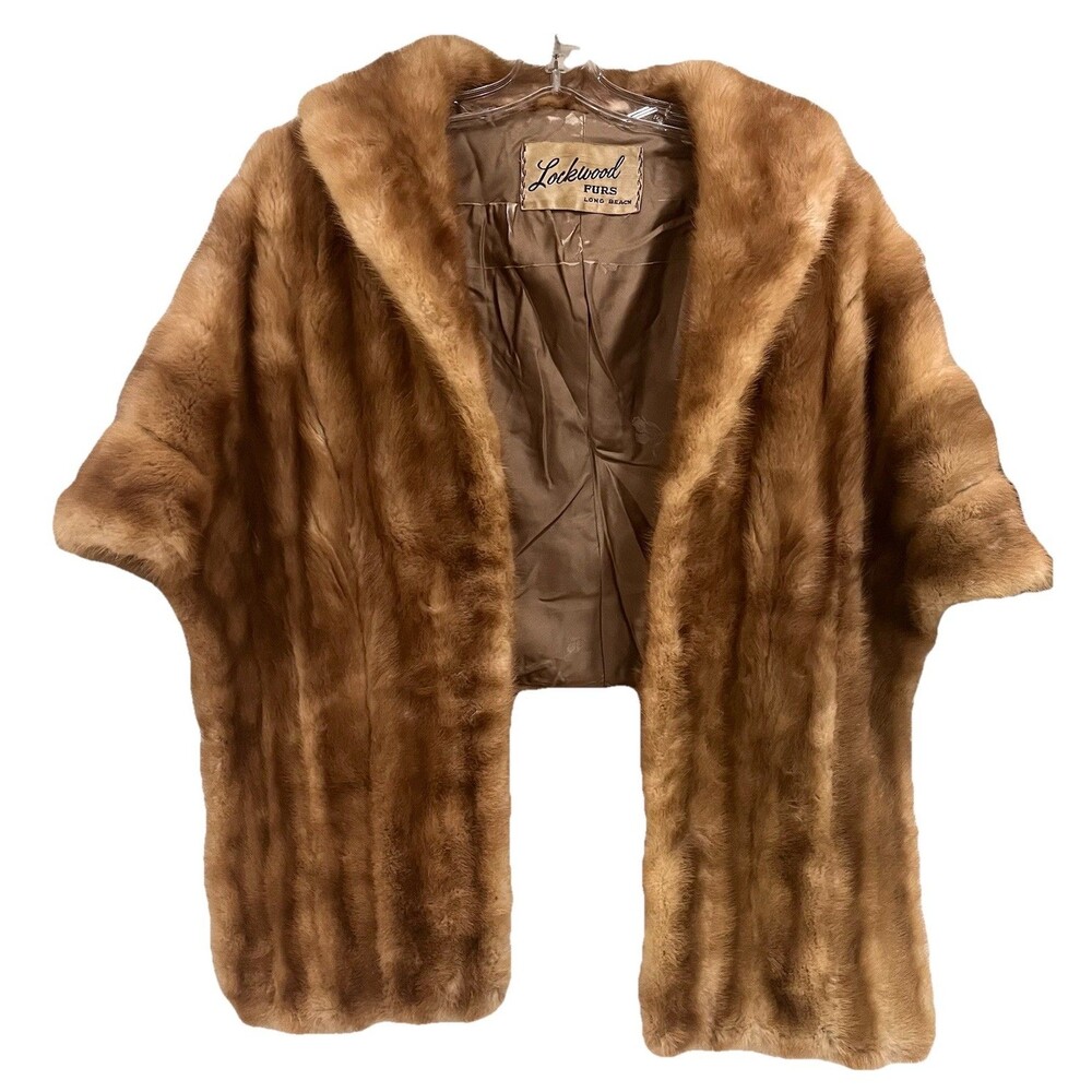 Vintage Genuine Tan Mink Fur Stole Lockwood Furs Custom Monograph Lining Wrap